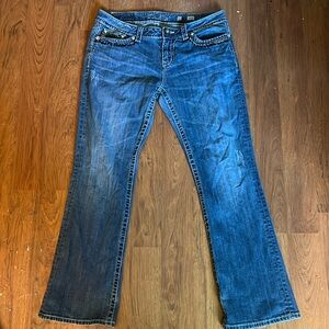 MISS ME Denim Women's Embellished Low Rise Boot Cut Blue Jeans